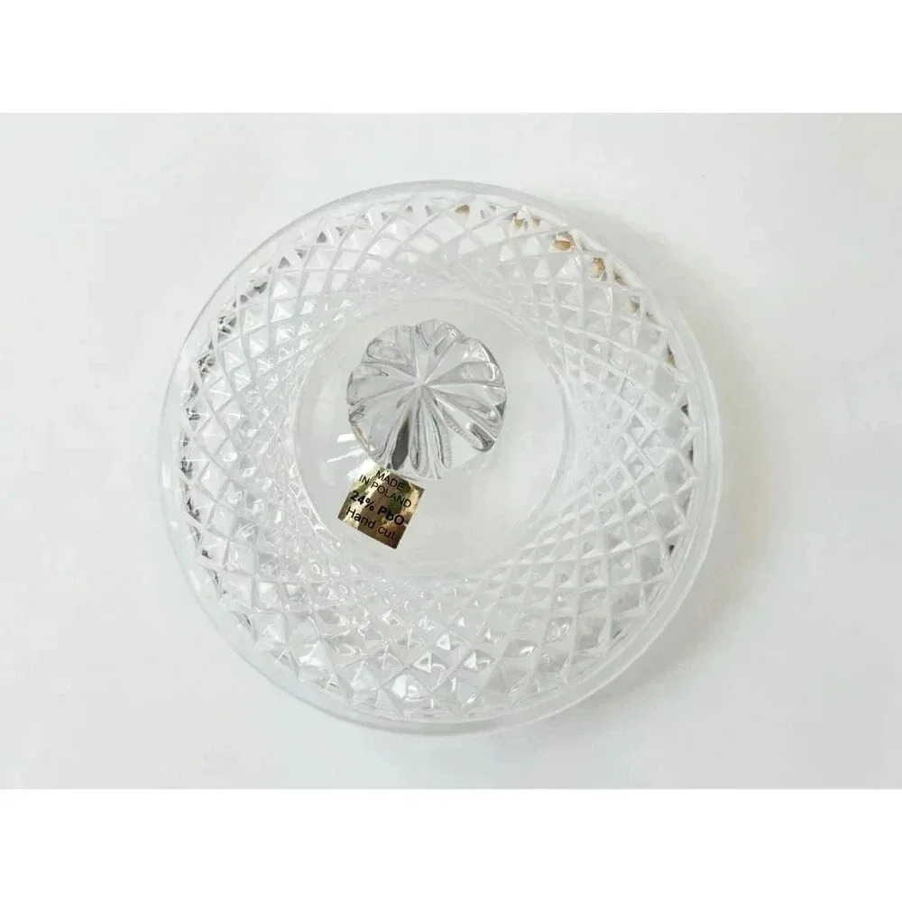 Julia Vintage Crystal Factory Diamond Cut Glass Swan & Foliage Polish Made Jar - Picture 3 of 9